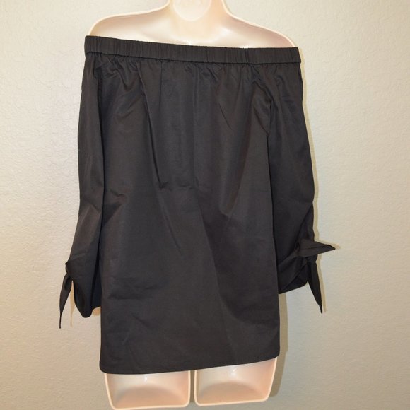 Sz 0 Tibi Black Off the Shoulder Tunic Shirt with Tie Sleeves - Picture 14 of 15